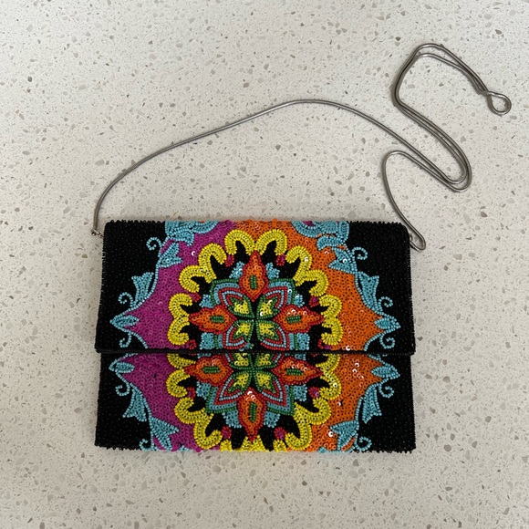 Handbags - Hand beaded clutch handbag with strap.